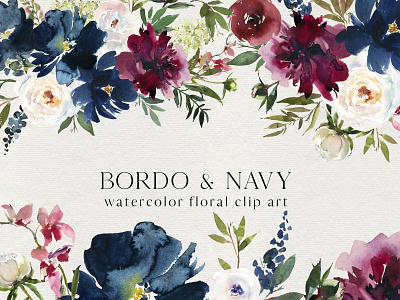 Bordo & Navy Watercolor Flowers PNG bordo bouquets clipart design design elements floral floral drop floral elements flower elements flowers frame frames illustration illustrations navy seamless patterns vector watercolor wreath wreaths