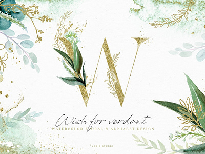 Wish For Verdant - Design Set art bouquet clipart design design elements design set floral flowers gold golden illustration invitation invite letter vector watercolor watercolor floral watercolor flowers wedding wish