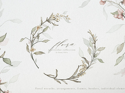 Flora Watercolor Flowers Collection clipart collection concept design design elements floral floral wreath florals flowers graphic graphic elements graphics greeting card illustration illustrations watercolor watercolor floral watercolor flowers wedding invitation wreaths