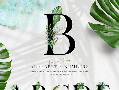 Tropical Alphabet Design Kit alphabet alphabet design kit background clipart concept design design kit elements floral flowers green greenery illustration illustrations tropical tropical alphabet tropical alphabet kit tropical design tropical leaves vector