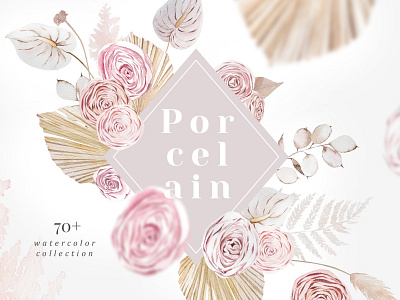 Porcelain - Tender Watercolor Story background bouquet design flower bouquets flowers gold foil illustration porcelain rose golde tender watercolor watercolor clipart watercolor collection watercolor elements watercolor floral watercolor flower watercolor story