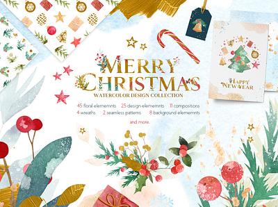 Merry Christmas Watercolor Design Set berries brunches christmas cones design floral gift greeting cards hand drawn hand drawn illustration illustration invitations leaves merry christmas vector watercolor watercolor collection watercolor design watercolor design set watercolor set