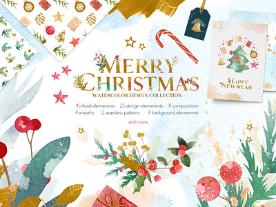 Merry Christmas Watercolor Design Set