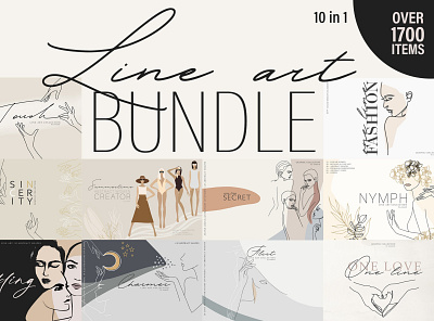 Line Art BUNDLE. 10 in 1 background bundle clipart collection creator design fine art floral flower flowers graphic design graphic elements graphics hands illustration line art line art bundle line art logo line flower vector