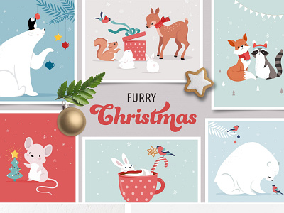 Furry Christmas - winter animals bear card cards christmas christmas design christmas flyer christmas poster furry christmas graphic set greeting cards hand drawn icon icons illustration poster poster design poster template winter winter animals winter graphic set