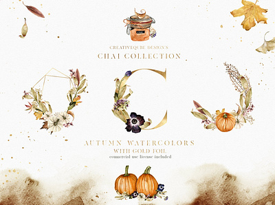 Chai Watercolor Collection - Fall autumn background chai chai watercolor chai watercolor collection clipart design elements fall fall collection floral graphic graphics graphics collection illustration leaves vector watercolor watercolor clipart watercolor collection