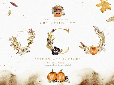 Chai Watercolor Collection - Fall autumn background chai chai watercolor chai watercolor collection clipart design elements fall fall collection floral graphic graphics graphics collection illustration leaves vector watercolor watercolor clipart watercolor collection