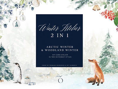 Winter Atelier 2 in 1 Collection animals arctic atelier background clipart collection design doe floral graphic graphic assets graphic design graphics illustration illustrations robin vector watercolor winter winter clipart