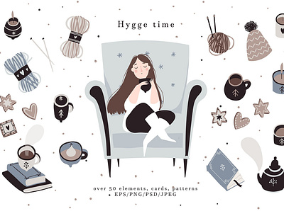 Hygge time - Autumn & Winter season autumn bundle card cards cool cute days elements floral graphic graphic design graphics graphics collection hot hygge time illustrations poster winter winter days winter season