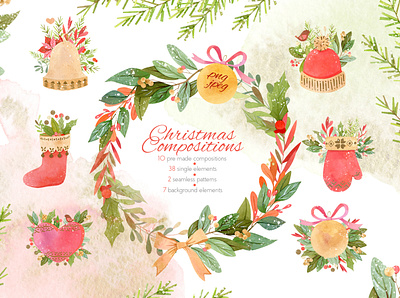 Watercolor Christmas Compositions Set art background christmas compositions clipart concept design design elements graphic graphic design graphic elements graphics illustration illustrations logo simple vector watercolor watercolor christmas watercolor clipart watercolor design