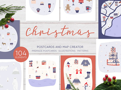 Christmas postcards, map creator christmas christmas card christmas decoration christmas flyer christmas postcard christmas postcards christmas tree decoration design forest hand drawn illustration map map creator postcard postcard design postcards postcars vector xmas