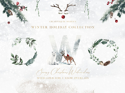 Winter Holiday Watercolor Set christmas clipart design design elements floral flowers illustration invitation logo snow vector watercolor watercolor collection watercolor set wedding white winter winter holiday winter holiday watercolor wreaths