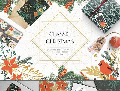 Classic Christmas. Winter clipart set christmas classic clipart design design elements floral flower frame frames graphic graphic design graphics holiday leaf new year paper vector winter winter clipart wreath