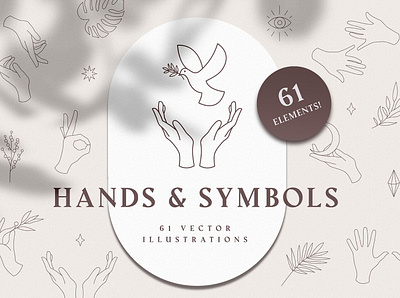 Hands and Symbols botanical botany branding clean clipart design drawing female graphic graphic design graphics hand hand symbol hands hands symbol hands symbols leaves line art nature palm leaf