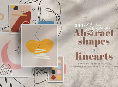 Artisan Abstract Shapes & Line Art abstract abstract shapes abstrat shapes art artisian decor design exotic floral flowers illustration line line art logo elements pastel poster shape shapes tree vector