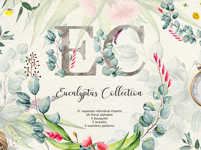 Eucalyptus Collection Letter art bouquets branches clipart collection design elements eucalyptus floral clipart floral design flower clipart flowers foliage illustration illustrations leaves letter watercolor watercolor floral watercolor flowers wreaths