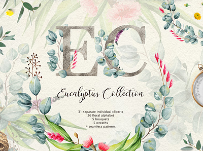 Eucalyptus Collection Letter art bouquets branches clipart collection design elements eucalyptus floral clipart floral design flower clipart flowers foliage illustration illustrations leaves letter watercolor watercolor floral watercolor flowers wreaths