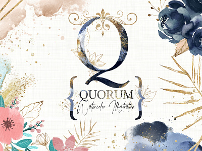 Quorum. Watercolor Elements | Letters design floral gold gold letters golden graphic graphic design graphics illustration letter lettering letters watercolor watercolor art watercolor clipart watercolor illustration watercolor letters watercolor painting watercolors watercolour