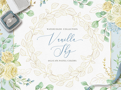 Vanilla Sky - watercolor collection art background blue clipart concept design floral flowers graphics illustration modern sky texture vanilla sky vector watercolor watercolor clipart watercolor collection watercolor design white