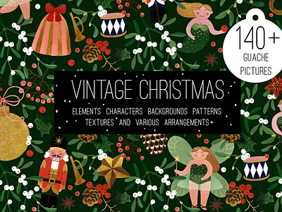 Vintage Huge Christmas Set card card design cards christmas clipart christmas design christmas set design design elements happy new year huge huge christmas illustration label merry christmas paper postcard thank you card vintage vintage huge christmas wrapping paper