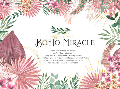 Boho Miracle collection bohemian boho boho art boho chic boho clip art clipart design design elements floral flowers graphic graphic design graphic elements graphics green leaves illustration illustrations leaves miracle miracle collcetion