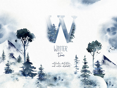 Winter time alphabet collection alphabet art background branch card clipart collection design design elements forest frame illustration isolated landscape pastel tree watercolor winter winter time wreath