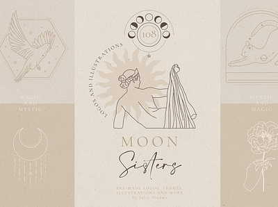 Moon Sisters Collection abstract background bird branding cat design feminine floral flower gold golden illustration moon moon sisters poster shape stationery texture vector wedding suite