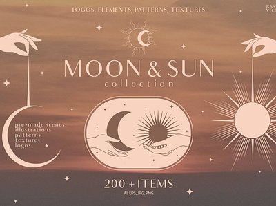 Moon and sun collection astronomy background backgrounds celestial collection feminine fine art illustration line art logo minimal modern modern logo moon moon logo moonlight premade logos stars sun universe