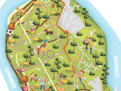 Panemune Dribbble illustration map park playfull reconstruction