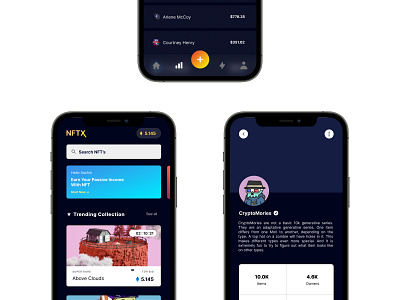 NFTX - NFT Trading Mobile App app blockchain cryptoart glassmorphism nft ui ux