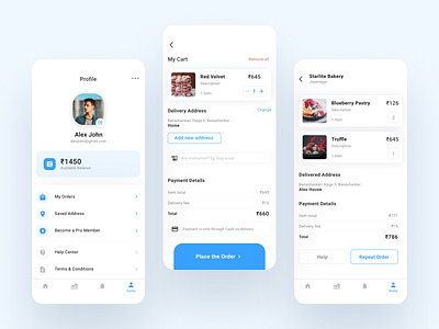 Food Delivery App app app design apps card cart design designs figma food ios order profile ui ui design user visual visual design