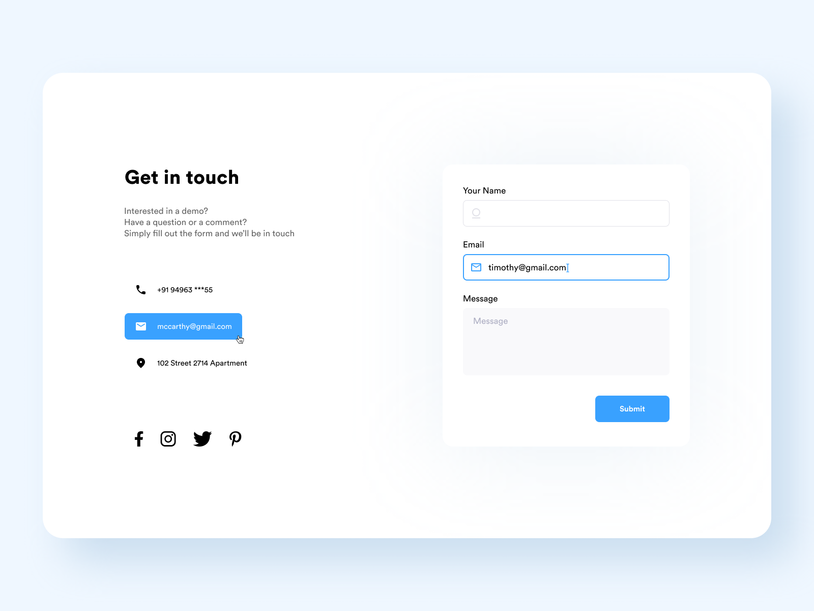 Contact Us by Sachin Suresh on Dribbble