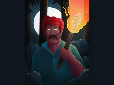 Night Series 1 art blue color concept dribbbleshot fire flat illustration forest illustration man moon night photoshop plants procreate shades texture textured illustration