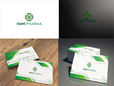 A combination logo Omni pharma. background black brand identity branding buisness card combination design graphic design green illustration logo mockups omni pharma pharmacutical project shop white