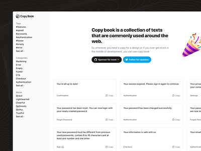 Copy Book — Collection of texts for design or development copy copywriting list minimal