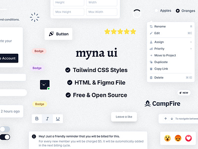 New components for Myna UI components minimal ui