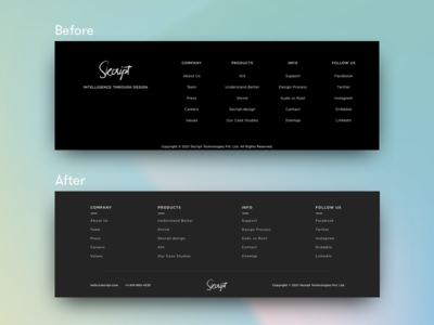 Redesigned Skcript's Footer after background before black footer gradient white