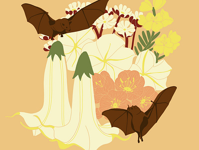 Bats botanical illustration digital illustration home decor illustration