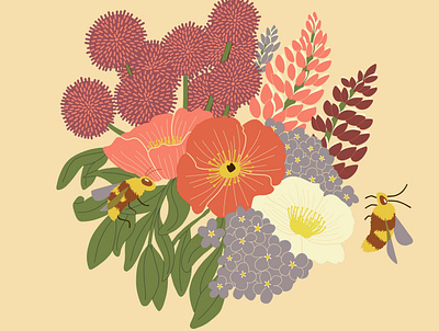 Bees botanical illustration digital illustration home decor illustration
