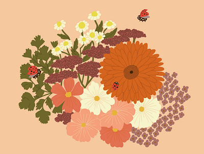 Ladybugs botanical illustration digital illustration home decor illustration
