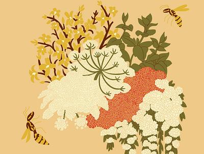 Wasps botanical illustration digital illustration home decor illustration