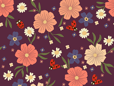 Ladybug Pattern botanical illustration digital illustration home decor illustration pattern design surface design