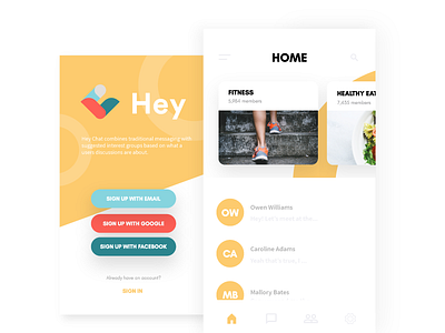 Hey Chat App app chat fitness messaging mobile ui