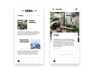 HERA Concept app flights hear minimal mobile travel ui