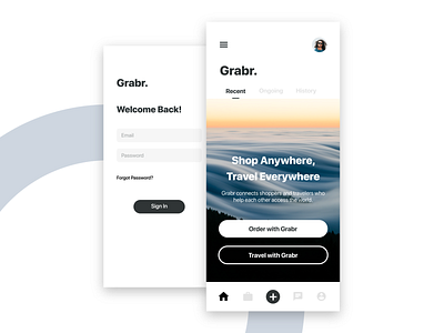 Grabr Home Screens app branding business design flat icon illustration logo minimal mobile travel ui ux web