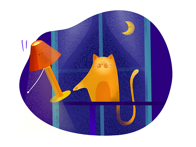 🙀Clumsy cat 2d cat illustration lamp moon night procreate window