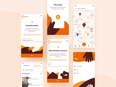 Report Pollution - App animation branding earth illustration map ui mobile mobile app mobile ui pollution print product design product illustration register report sustainability typography ui ux web design