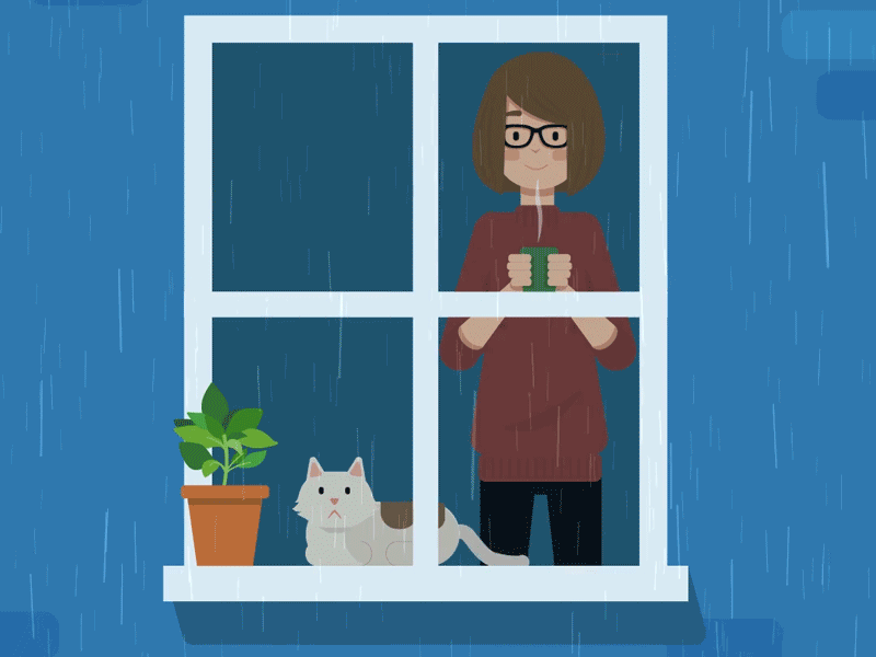 Drizzle. animation blue cat character design gif girl human loop portrait rain self portrait window