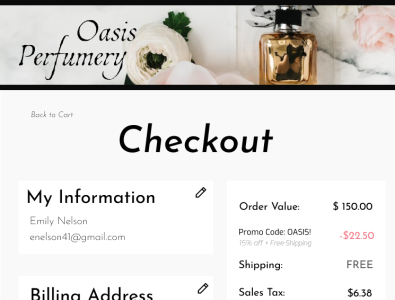 Oasis Perfumery Credit Card Checkout Page (Tablet) checkout credit card dailyui dailyui002 design logo perfume ui website