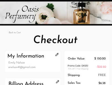 Oasis Perfumery Credit Card Checkout Page (Tablet)
